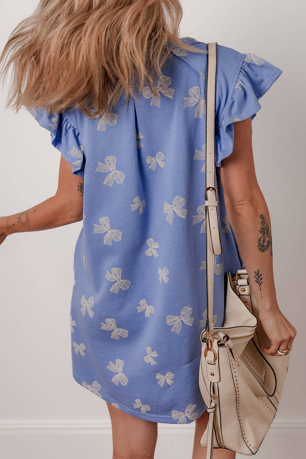 Bow Ruffle Sleeve Summer Mini Dress