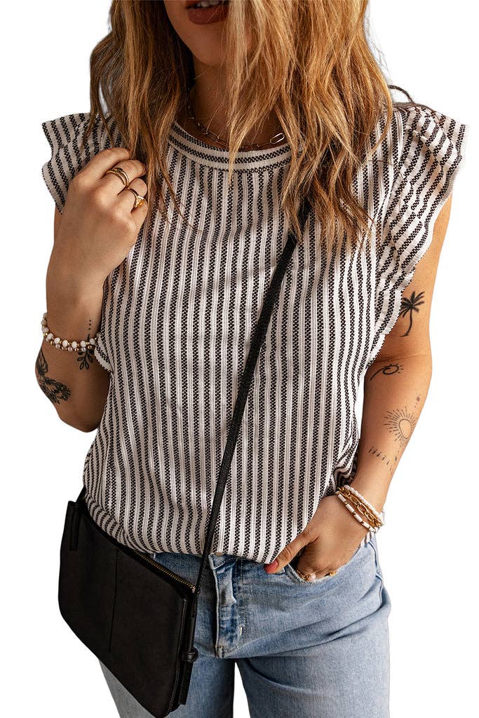 Stripe Flutter Sleeve Tank Top