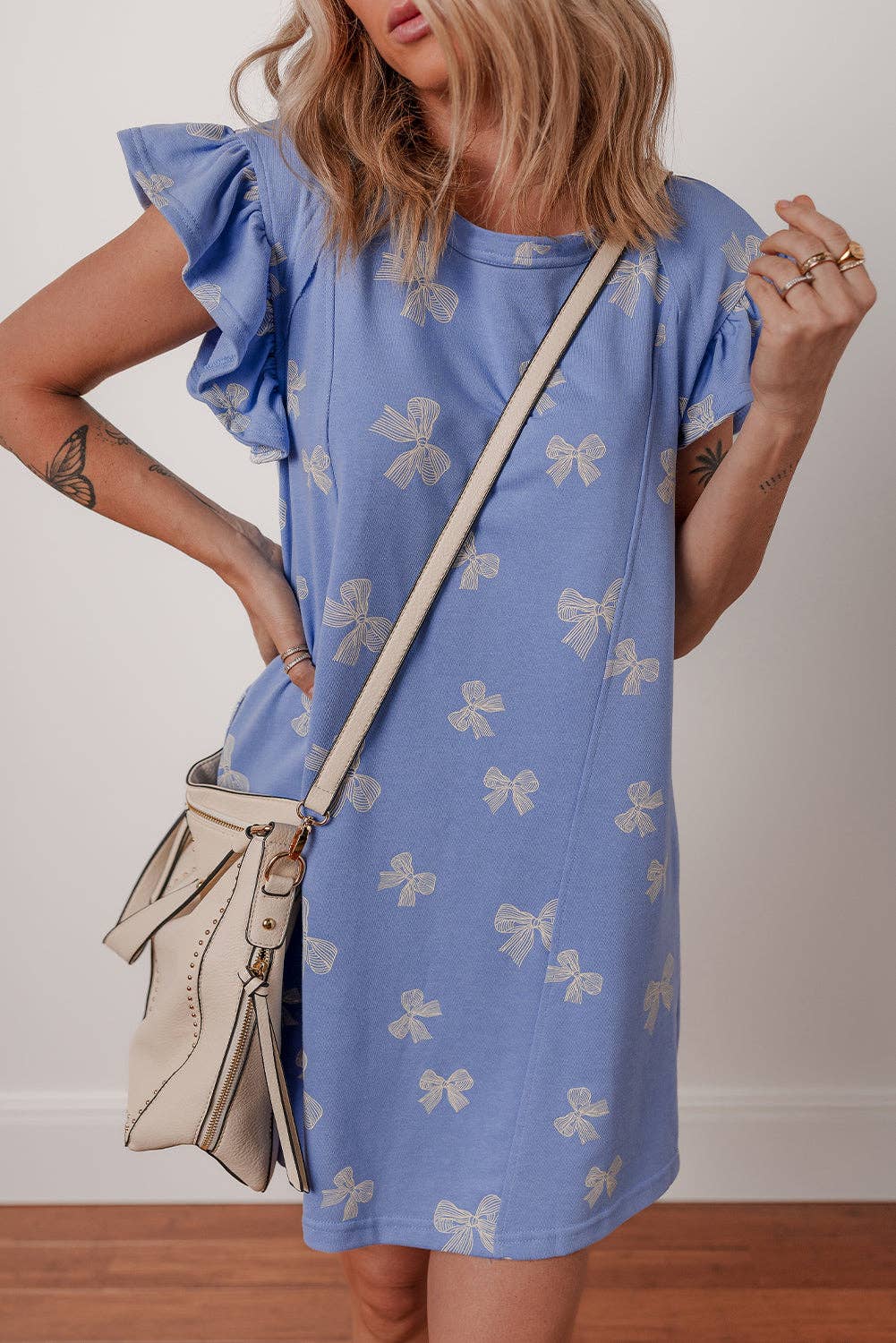 Bow Ruffle Sleeve Summer Mini Dress