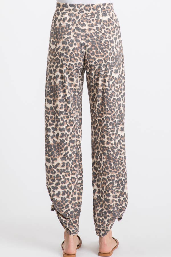 Leopard Print Lightweight Split Side Ankle Tie Pants P3377