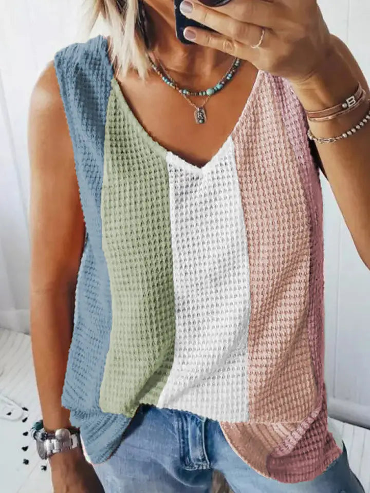 Color block v-neck tank