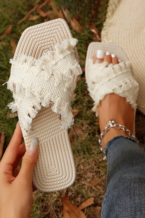Beige Tassle Woven Sandal