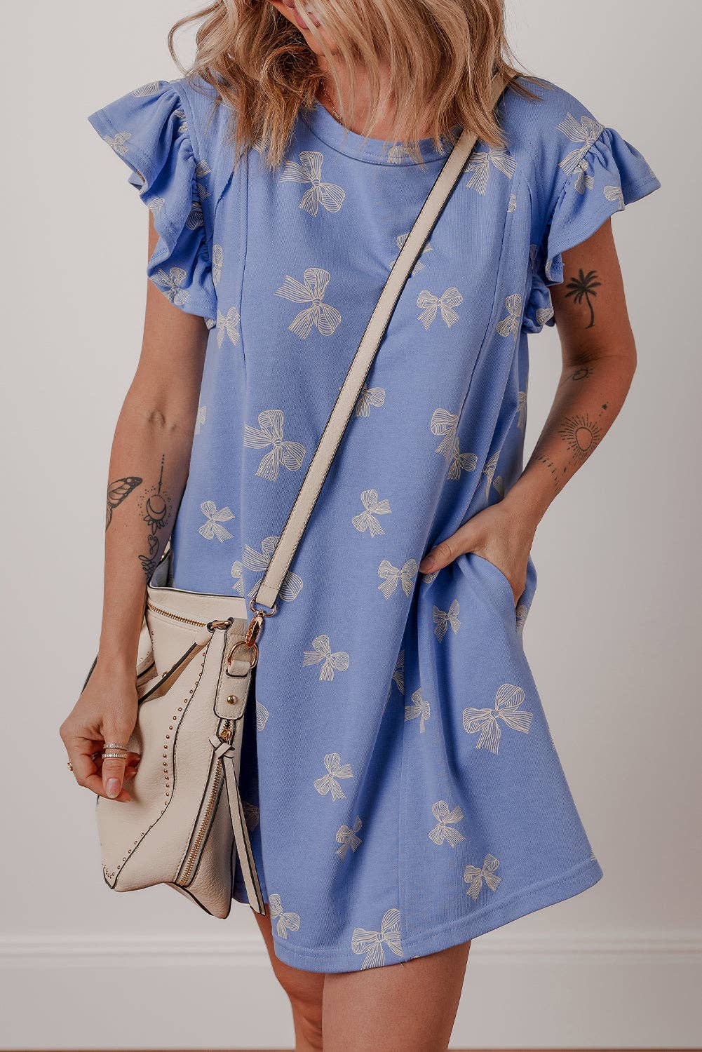 Bow Ruffle Sleeve Summer Mini Dress