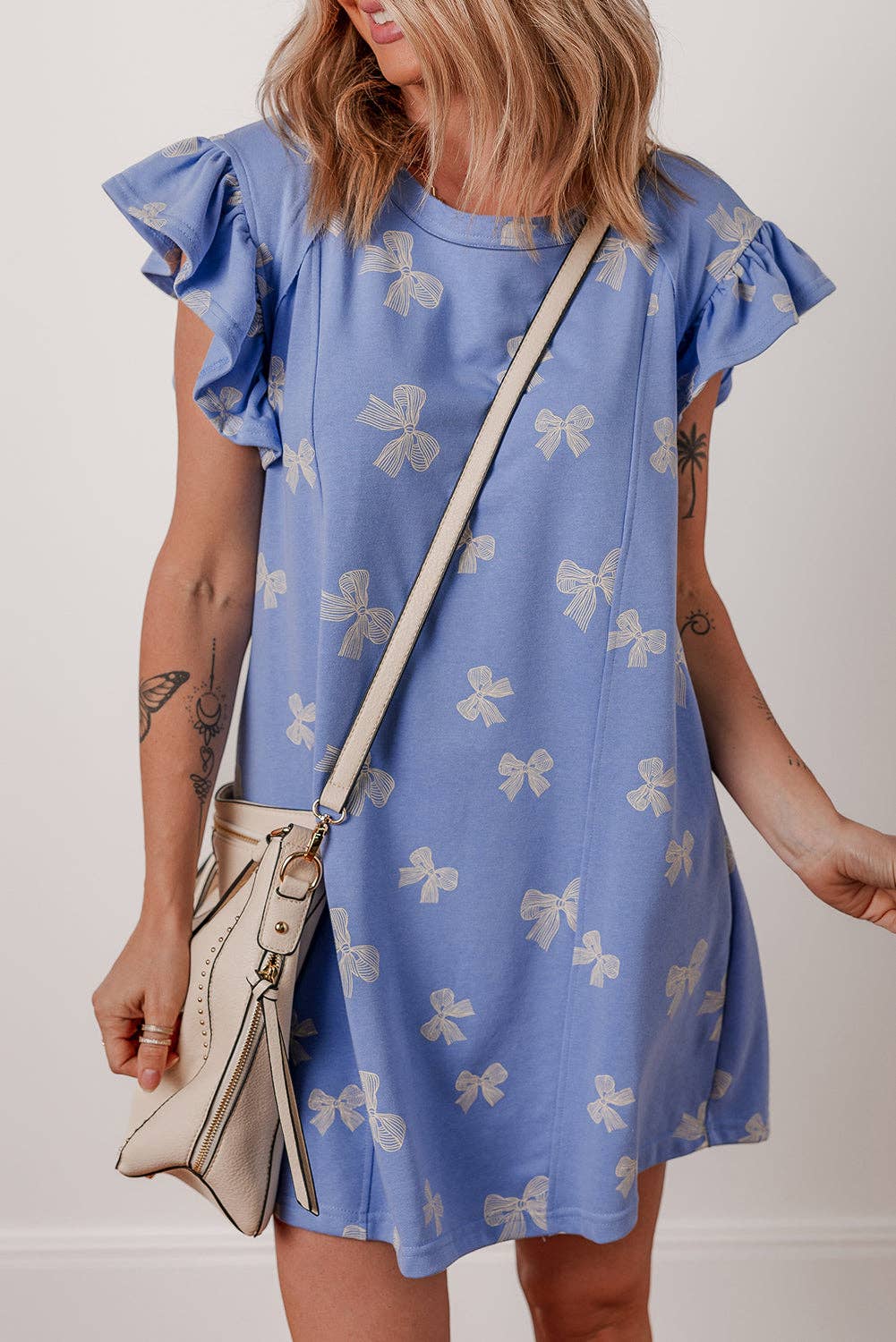 Bow Ruffle Sleeve Summer Mini Dress