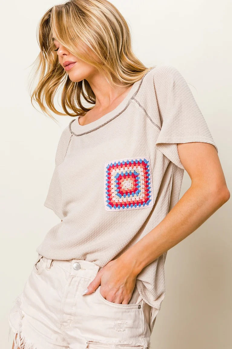 Oatmeal sleeve with pocket stitching