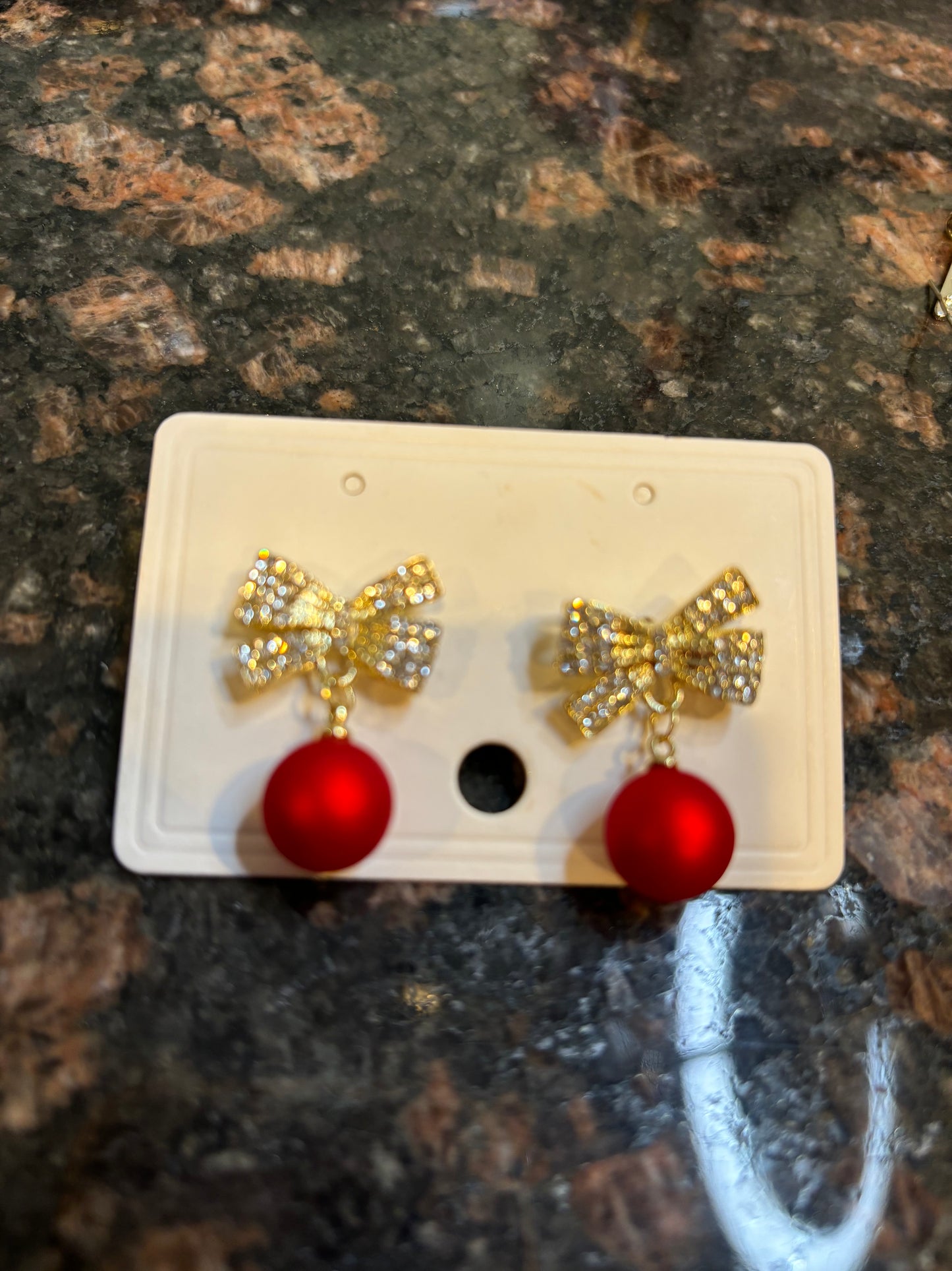 Christmas ball and bow earrings