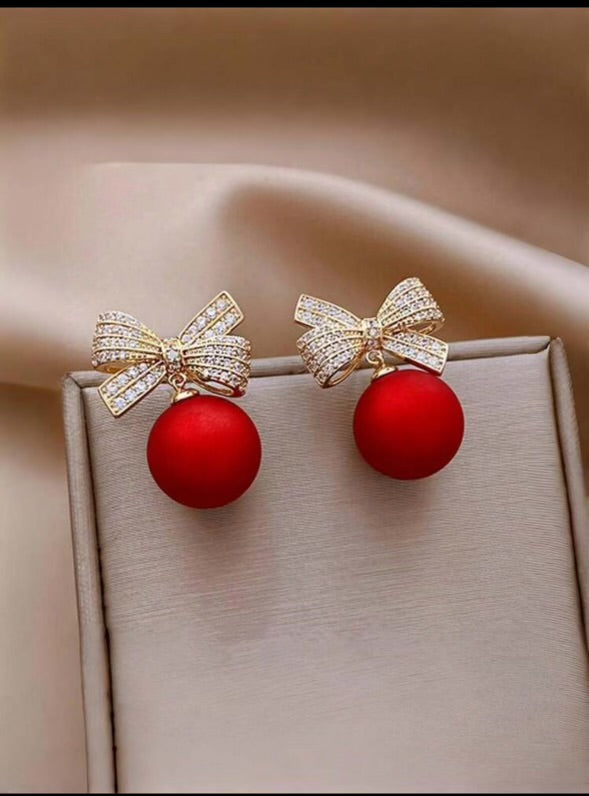 Christmas ball and bow earrings