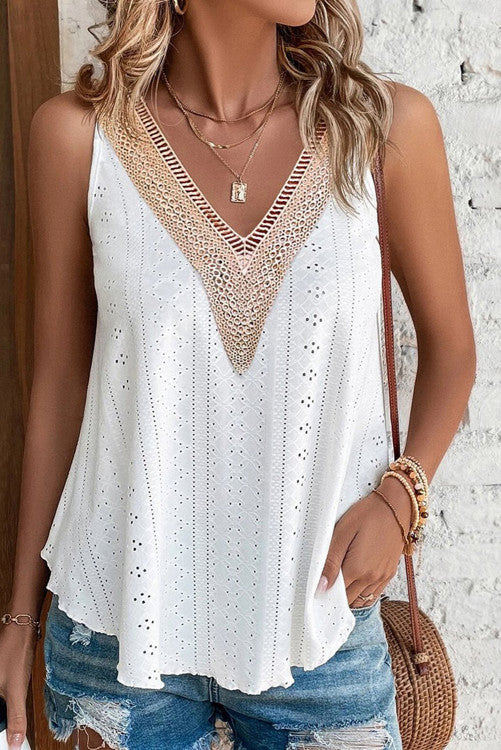 White lace crochet v neck