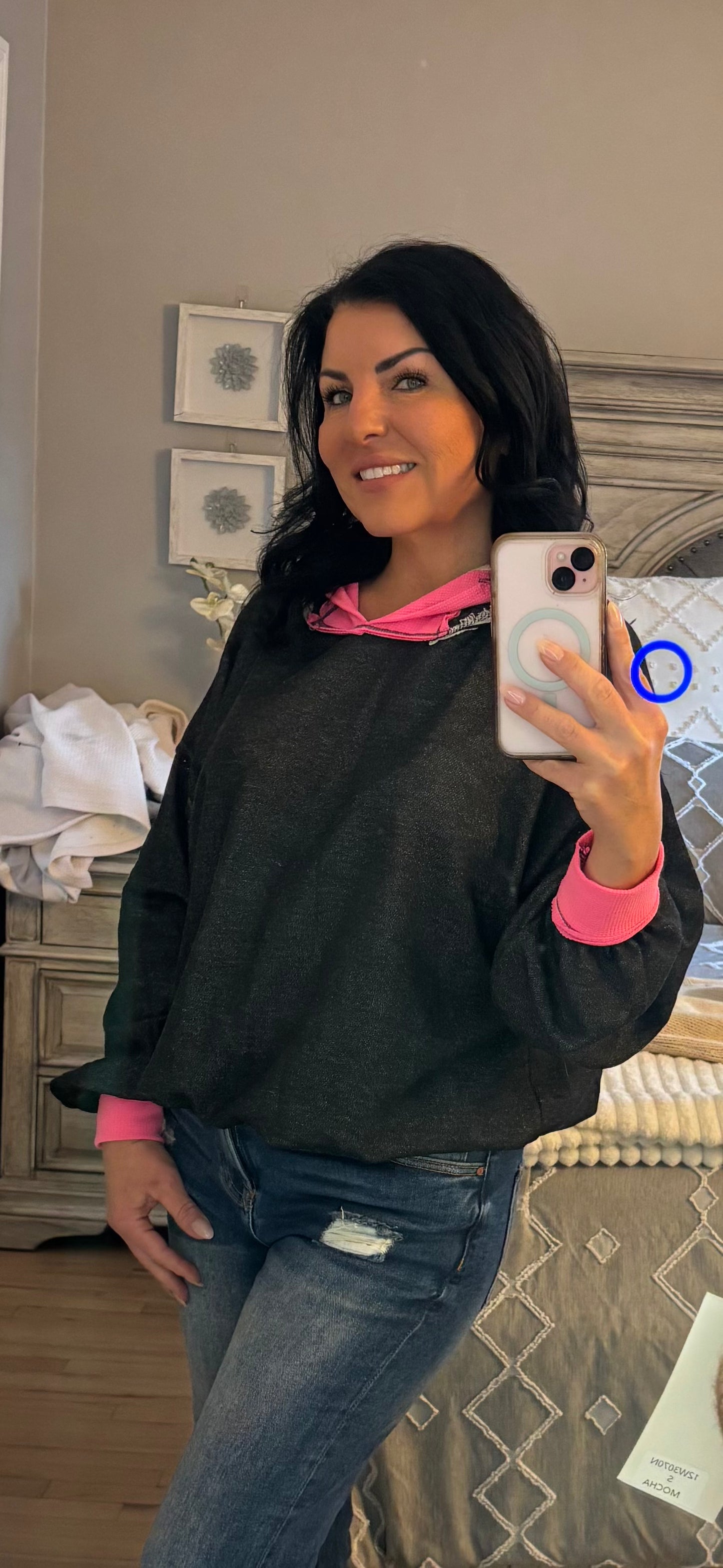 Hot pink and black hoodie