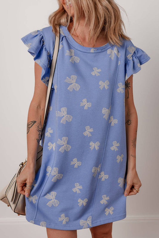 Bow Ruffle Sleeve Summer Mini Dress