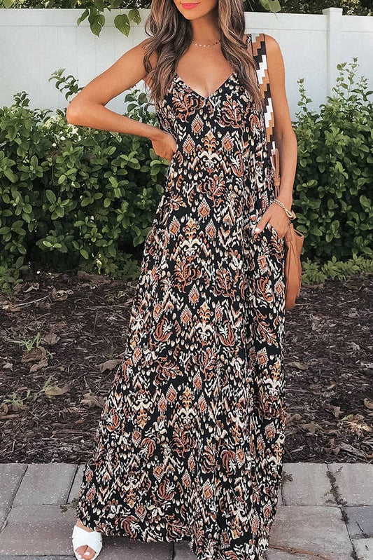 Boho Retro V-Neck Maxi Dress